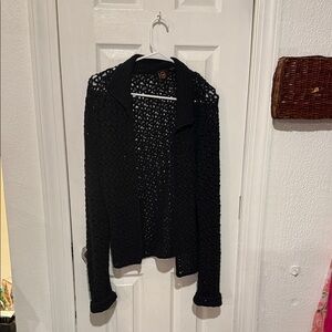 Elegant Black Open-Knit Women's Cardigan